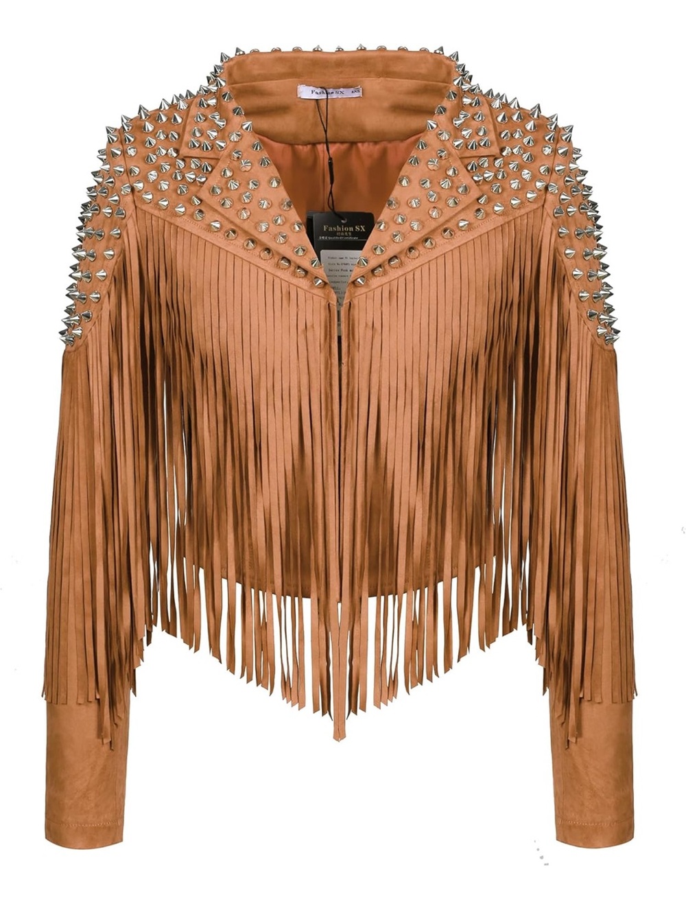 Women's faux Suede Fringe Studded women Jacket - Rust Brown - Picture 5 of 7